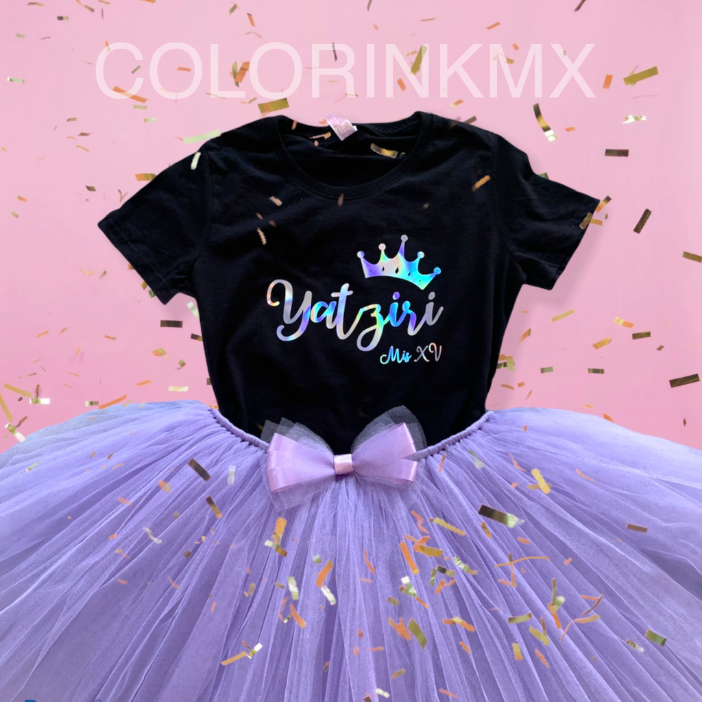 conjunto tutu lila y playera personalizado de mis 15 años